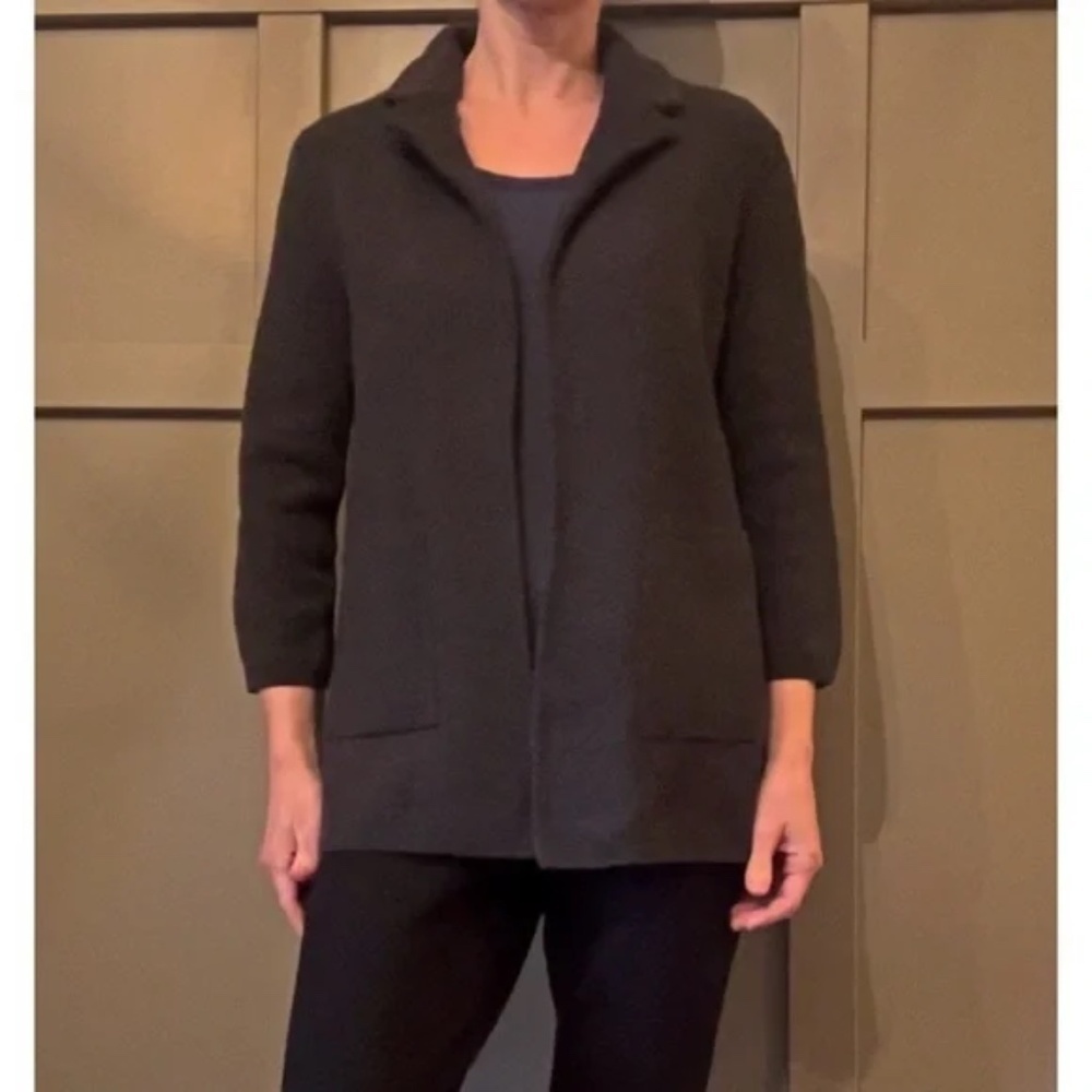 J. Crew Open Front Sweater Blazer Merino Wool Charcoal Gray Pockets Size XS